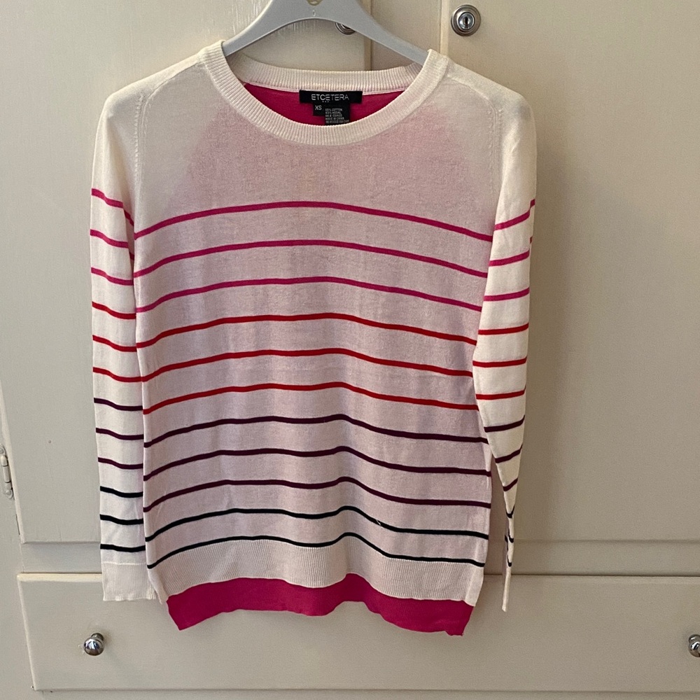 Etcetera Pink White Red Purple Stripe Sweater Knit Top Size XS